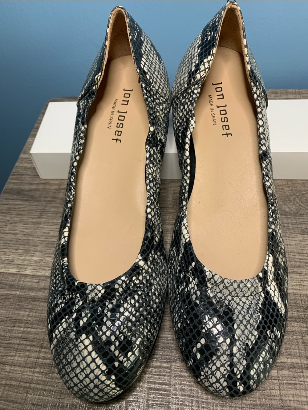 Jon Josef Snake-Print Black & White Flats